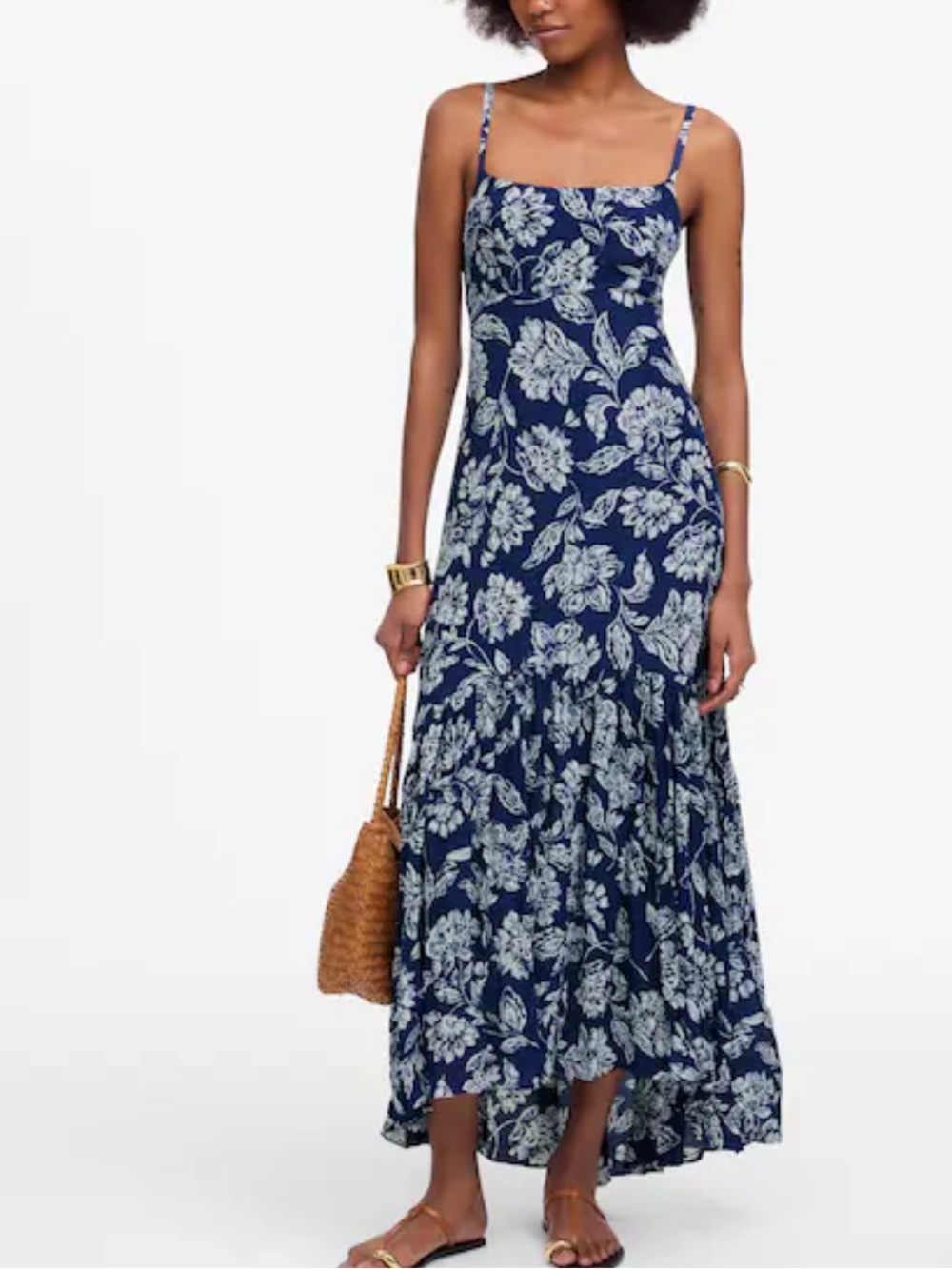 Madewell Textured Maxi Slip Dress in Saylor Floral Navy Size 6